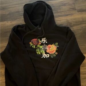 LADRFT Men’s Black Graphic Print Floral Drawstring Hoodie Size Large